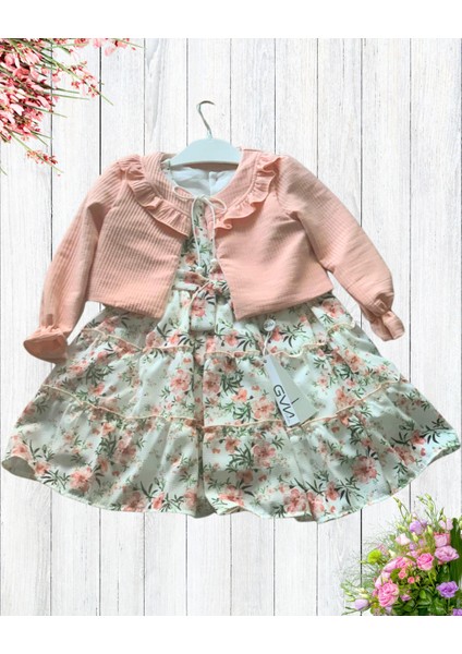Kız Bebek Elbise Hırka Tül Altlı Takım (Pudra) fiyatları