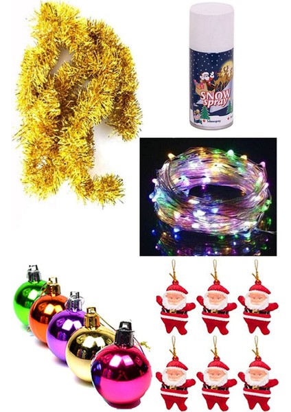 15 Parça Yılbaşı Ağacı 3 mt Işıklı Süsleme Seti Kar Spreyli Yılbaşı Ağaç Süslemeleri