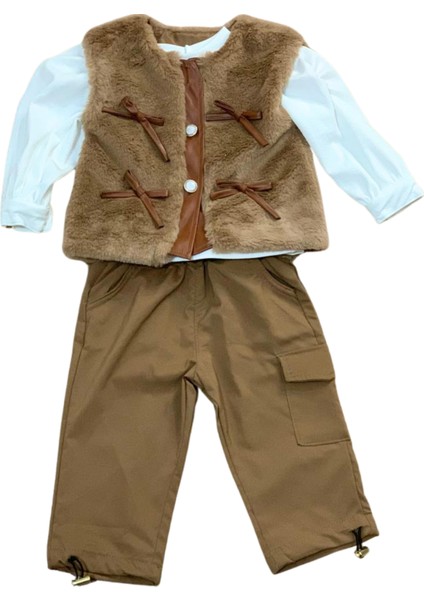 Kız Bebek Aylık Pantolonlu Peluş Yelek Penye Sweat Takım