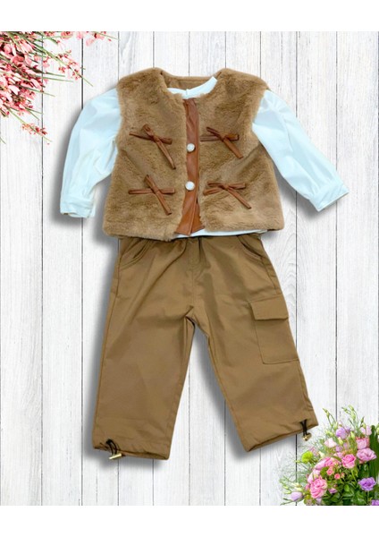 Kız Bebek Aylık Pantolonlu Peluş Yelek Penye Sweat Takım fiyatları