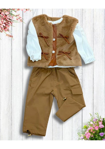 Kız Bebek Aylık Pantolonlu Peluş Yelek Penye Sweat Takım modelleri