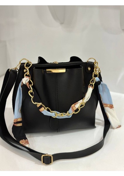 Kadın Fularlı 3 Bölmeli Çapraz Asklı Çanta