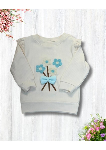 Çiçekli Volanlı Kol Aylık Kız Bebek Takım (Mavi) modelleri