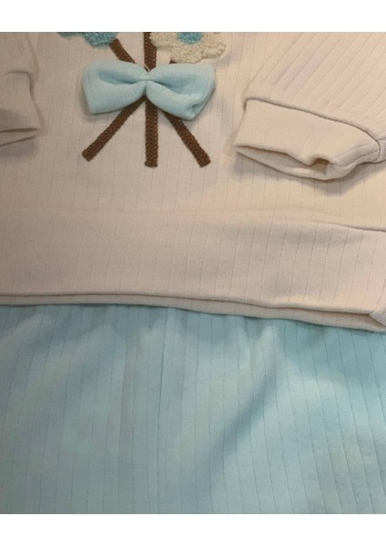 Çiçekli Volanlı Kol Aylık Kız Bebek Takım (Mavi) indirimleri