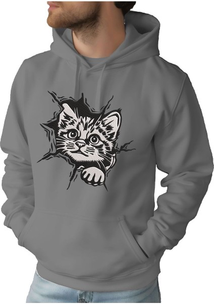 Erkek Tişört Hoodie 3 Iplik Nakış Kalın Pamuklu Kapüşonlu