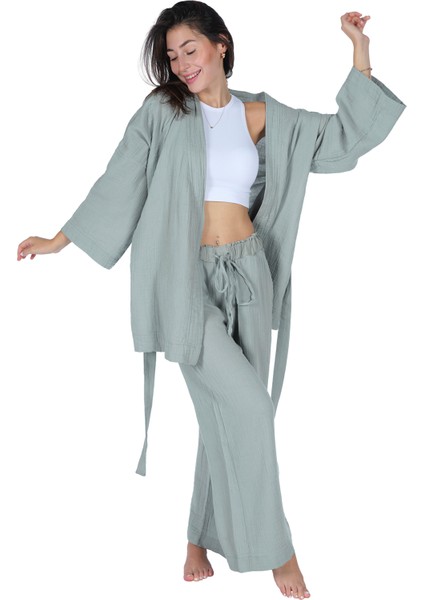 Loungewear Tek Kimono – %100 Pamuk Bürümcük Müslin Rahat Giyim