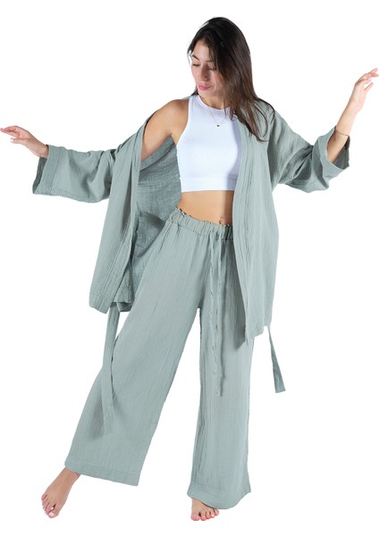 Loungewear Tek Kimono – %100 Pamuk Bürümcük Müslin Rahat Giyim