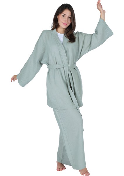 Loungewear Tek Kimono – %100 Pamuk Bürümcük Müslin Rahat Giyim