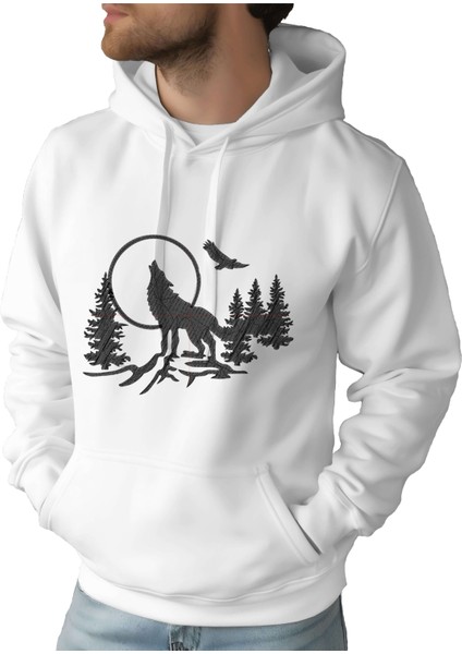 Erkek Tişört Hoodie 3 Iplik Nakış Kalın Pamuklu Kapüşonlu
