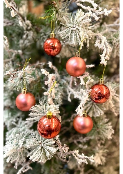 Parlak Mat Rose Gold Renkli Cici Top 5 cm 6'lı Yılbaşı Yeni Yıl Çam Ağacı Süsü Ipli Ağaca Asılan Sü fiyatları