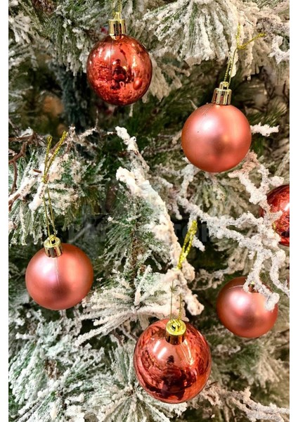 Parlak Mat Rose Gold Renkli Cici Top 5 cm 6'lı Yılbaşı Yeni Yıl Çam Ağacı Süsü Ipli Ağaca Asılan Sü modelleri