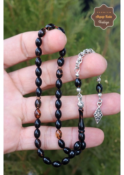Hareli Siyah Arpa Kesim Alpaka Püsküllü Ateş Kehribar Tesbih 201023473