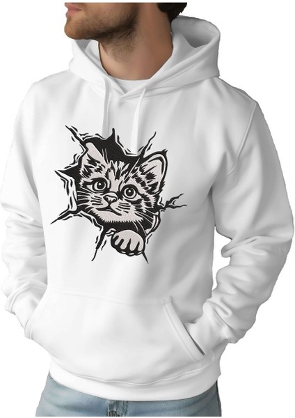 Erkek Tişört Hoodie 3 Iplik Nakış Kalın Pamuklu Kapüşonlu