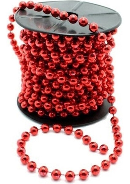 Yılbaşı Süsleme Inci Boncuk Zincir 5 Metre Kırmızı