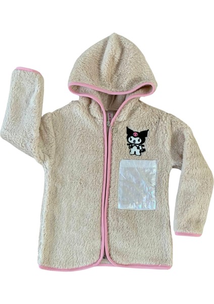 Fermuarlı Kapüşonlu Peluş Polar Baskılı Kız Bebek Mont (S.kahve)