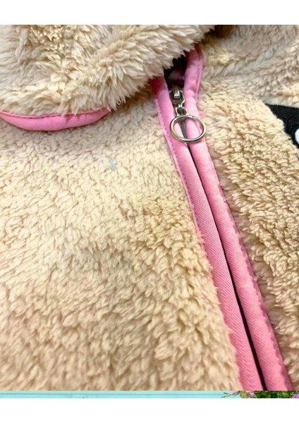 Fermuarlı Kapüşonlu Peluş Polar Baskılı Kız Bebek Mont (S.kahve) modelleri