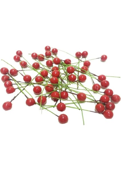 100 Adet Kırmızı Kokina Cicitop Süsleme ve Paketleme Yılbaşı Süsü Mini Telli Berry Yeniyıl Teması