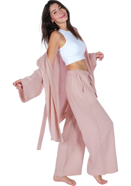 Loungewear Tek Kimono – %100 Pamuk Bürümcük Müslin Rahat Giyim