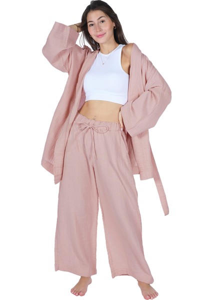 Loungewear Tek Kimono – %100 Pamuk Bürümcük Müslin Rahat Giyim