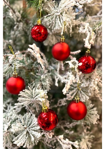 Parlak Mat Kırmızı Renkli Cici Top 5 cm 6'lı Yılbaşı Kırmızısı Yeni Yıl Çam Ağacı Süsü Ipli Süs fiyatları