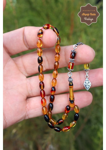 Sarı Siyah Arpa Kesim Gümüş Püsküllü Ateş Kehribar Tesbih 201023470