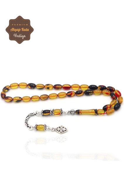 Sarı Siyah Arpa Kesim Gümüş Püsküllü Ateş Kehribar Tesbih 201023470 fiyatları