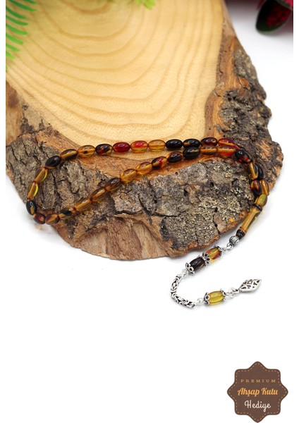 Sarı Siyah Arpa Kesim Gümüş Püsküllü Ateş Kehribar Tesbih 201023470 fırsatları