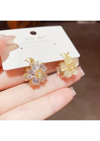 Moonriverıkiz Çiçekler Lotus Göleti Ayışığı Çiçekleri Çift Taraflı Tatlı Küpe Kadın Kişiselleştirilmiş Kedi Gözü Zarif Küpe (Yurt Dışından)