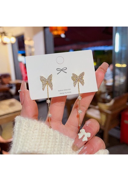 MOONRIVER925 Gümüş Iğne Kore Tarzı Moda Inci Küpeler Niş Tasarım Içi Boş Kelebek Tatlı Pembe Çok Yönlü Küpe (Yurt Dışından)