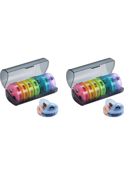 Хранение Продукции,2x Günlük Hap Organizatörü (Günde Iki Kez) - Haftalık Am/pm Hap Kutusu, Yuvarlak Ilaç Organizatörü, 7 Günlük Hap Kabı (Gri Kutu) (Yurt Dışından)