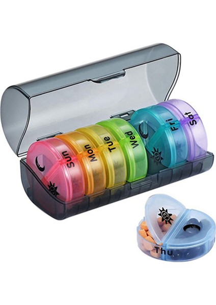 Хранение Продукции,2x Günlük Hap Organizatörü (Günde Iki Kez) - Haftalık Am/pm Hap Kutusu, Yuvarlak Ilaç Organizatörü, 7 Günlük Hap Kabı (Gri Kutu) (Yurt Dışından) fiyatları