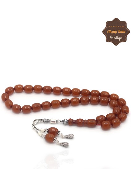 Bal Yumurta Kesim Gümüş Püsküllü Sıkma Kehribar Tesbih 201023464