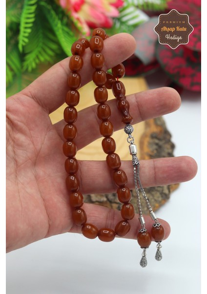 Bal Yumurta Kesim Gümüş Püsküllü Sıkma Kehribar Tesbih 201023464 fırsatları