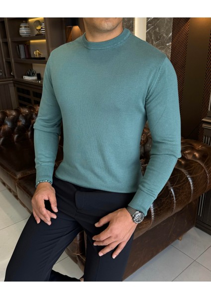 Italyan Stil Slim Fit Erkek Bisiklet Yaka Triko Kazak Saks T13137 fiyatları