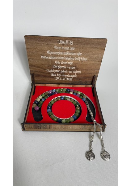 Özel Ahşap Kutulu Turmalin Taşı Tesbih Bileklik Set Doğal Taş fiyatları