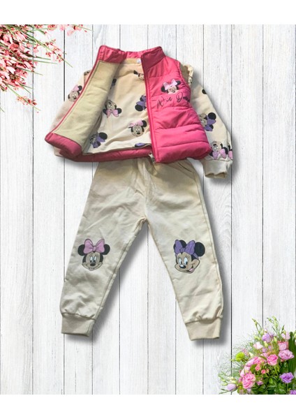 Kız Bebek Minnie Mouse Baskılı Şişme Yelekli Takım (Fuşya) fiyatları
