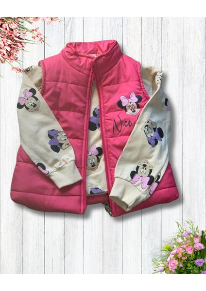 Kız Bebek Minnie Mouse Baskılı Şişme Yelekli Takım (Fuşya) modelleri