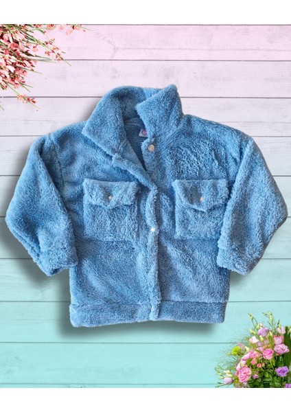 Düğmeli Dik Yaka Peluş Polar Baskılı Kız Çocuk Mont (Yeşil) fiyatları