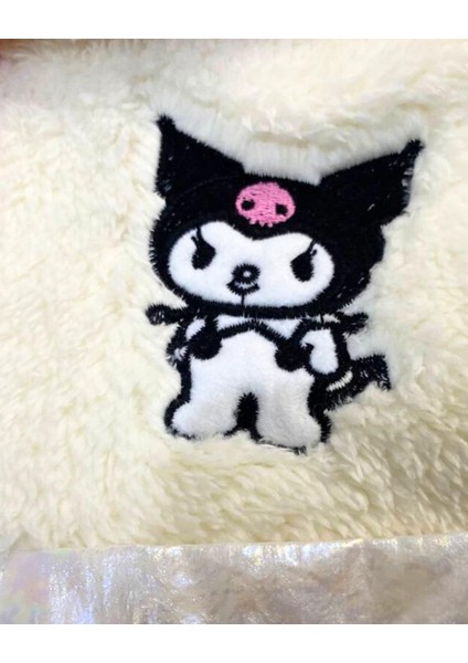 Fermuarlı Kapüşonlu Peluş Polar Baskılı Kız Çocuk Mont (Beyaz) modelleri