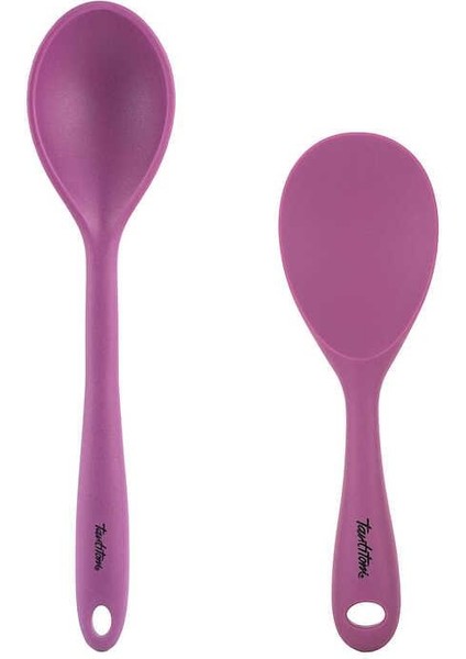 Vişne Renkli 2li Silikon Büyük Kaşık ve Pilav Kaşığı Seti