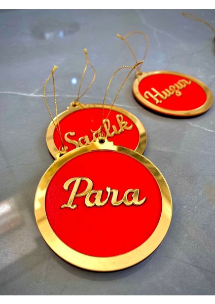 Pleksi Yılbaşı Ağacı Süs Seti Mutluluk-Para-Huzur- Sağlık 4 Lü Set