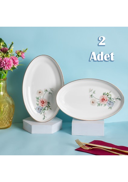 800485 Bone China Porselen Servis Tabağı 2li Sunumluk Kayık Tabak Sunum Seti Yemek Servis Sunum Tabağı