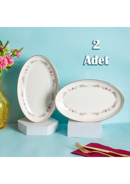 800487 Bone China Porselen Servis Tabağı 2li Sunumluk Kayık Tabak Sunum Seti Yemek Servis Sunum Tabağı