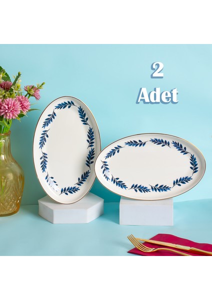 800486 Bone China Porselen Servis Tabağı 2li Sunumluk Kayık Tabak Sunum Seti Yemek Servis Sunum Tabağı