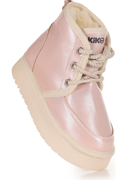 Buck Cilt Bağcıklı Kız Çocuk Bot Ayakkabı Pudra