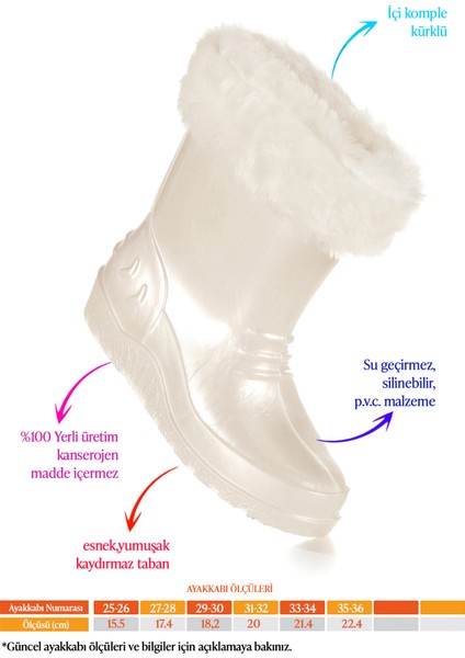 Manas Sedefli Su Geçirmez Kız Çocuk Yağmur Çizmesi Beyaz fiyatları