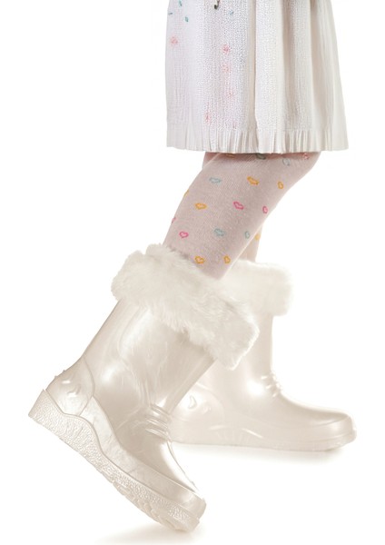 Manas Sedefli Su Geçirmez Kız Çocuk Yağmur Çizmesi Beyaz modelleri