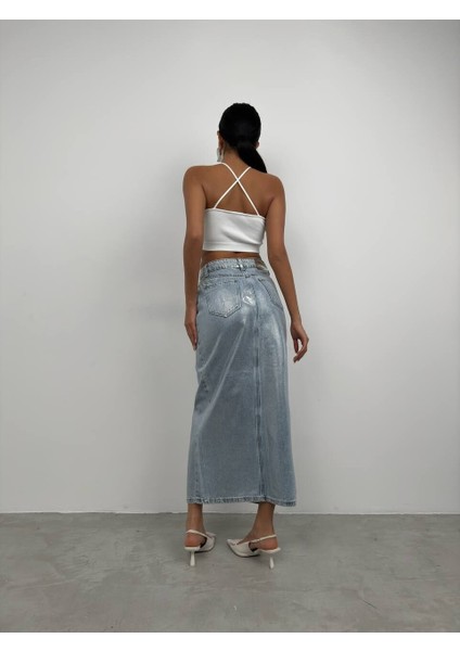 Varak Baskılı Yırtmaçlı Maxi Denim 36 fiyatları