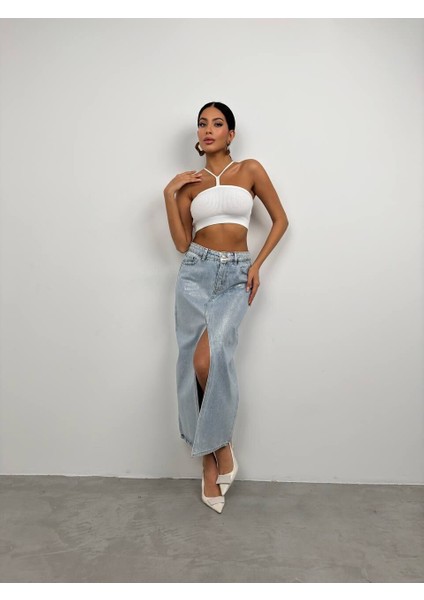 Varak Baskılı Yırtmaçlı Maxi Denim 36 indirimleri