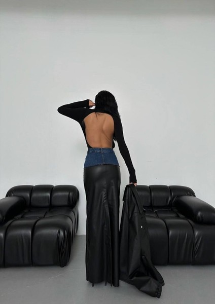 Skirt Kot Detaylı Suni Deri Siyah Etek 32 fiyatları